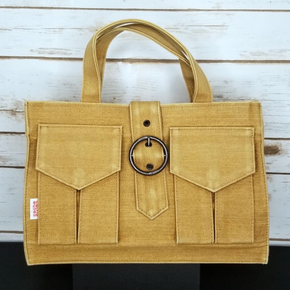Cashe Vintage Handbag Mini Tote Bag Tan Denim